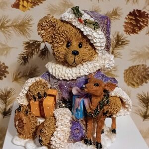 Holiday Bear Figurine in Purple and Brown - Festive Home Decor